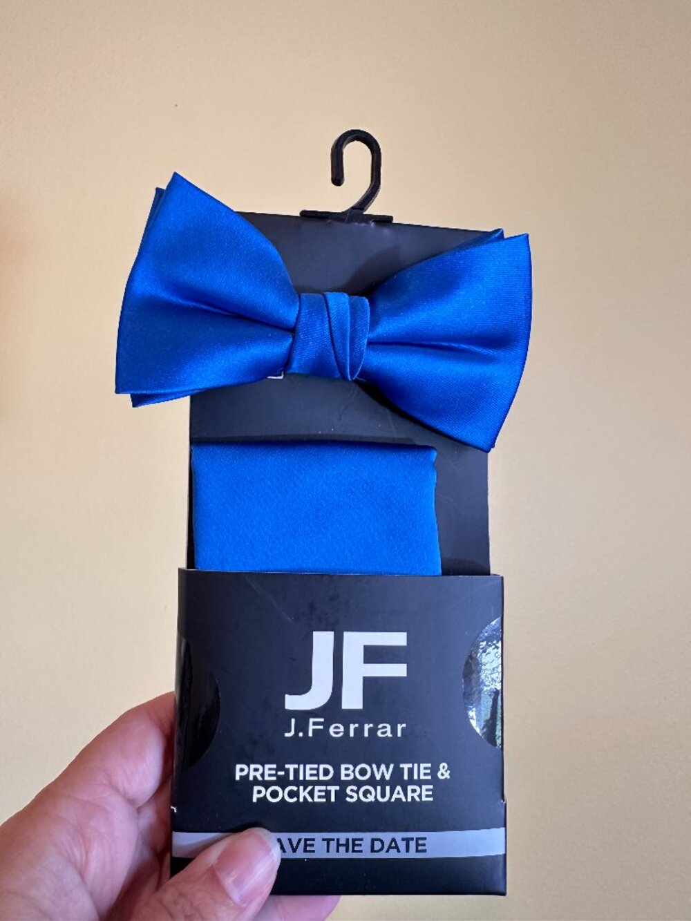 J. Ferrar Cobalt Blue Pre-Tied Bow Tie & Pocket Square Set NWT Formal Wedding